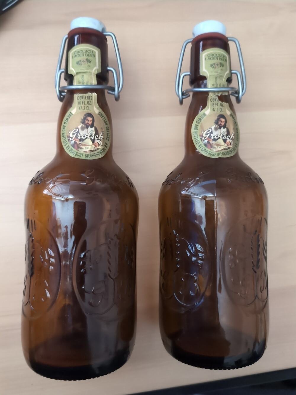 2 Vintage Grolsch Dutch Amber Brown Beer Bottle Ceramic Flip Top Cap Netherlands